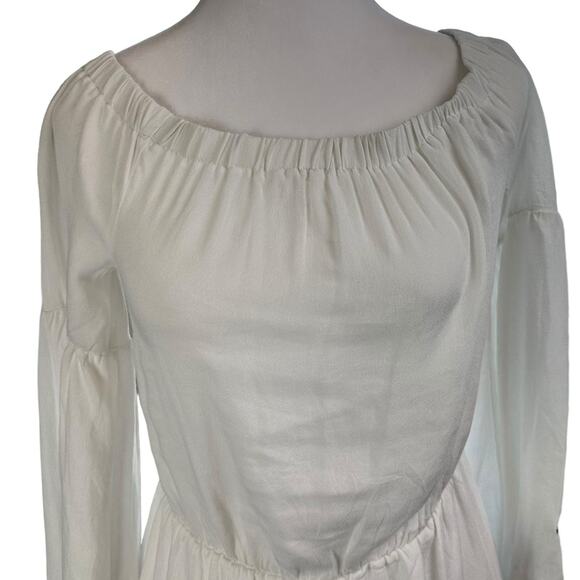 Lottie Moss Romper Floral Embroidered Off Shoulder Long Sleeve White Blue XS NWT - Picture 3 of 14